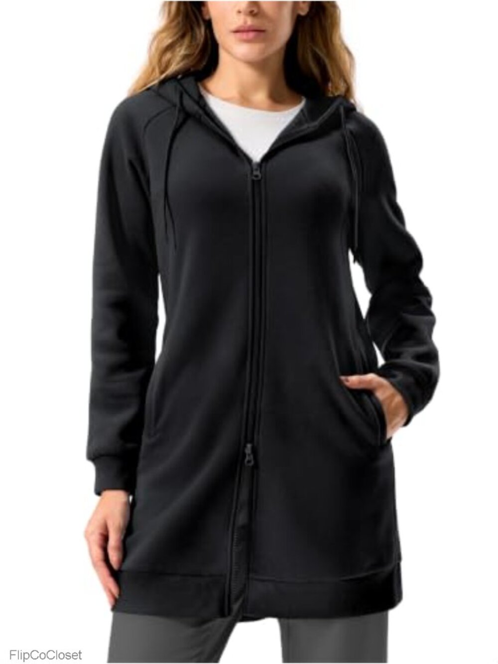 Long Zip Up Hoodie Oversized Fleece Sweatshirt Cotton Blend